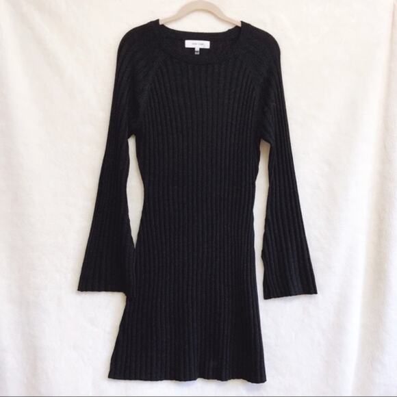 John + Jenn Metallic Dark Gray Bell Sleeve Knit Dress